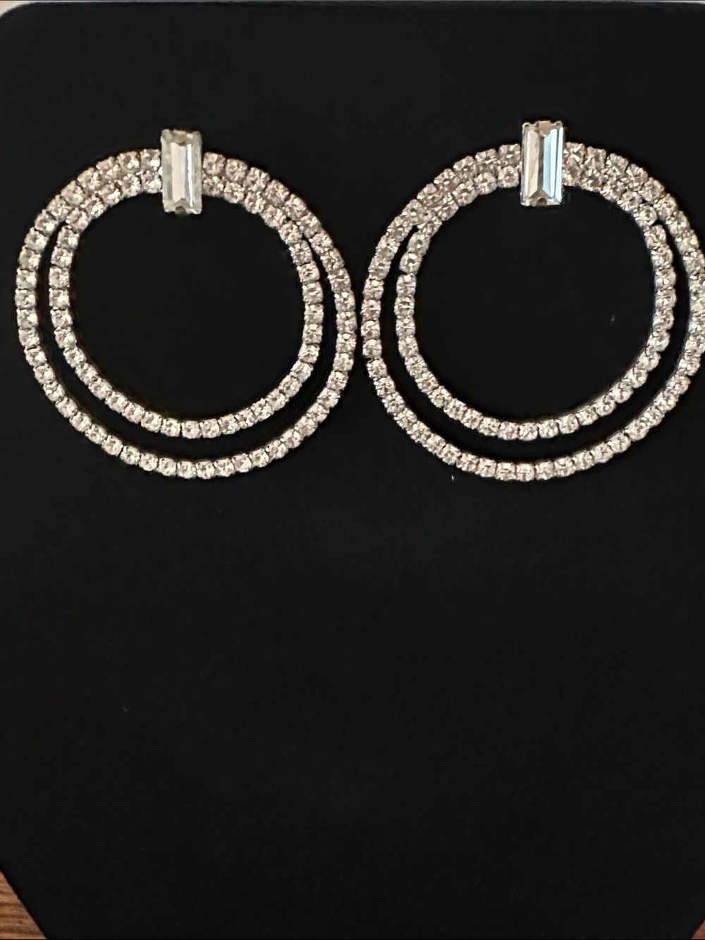 Sparkling Double Hoop Crystal Drop Earrings - Silver